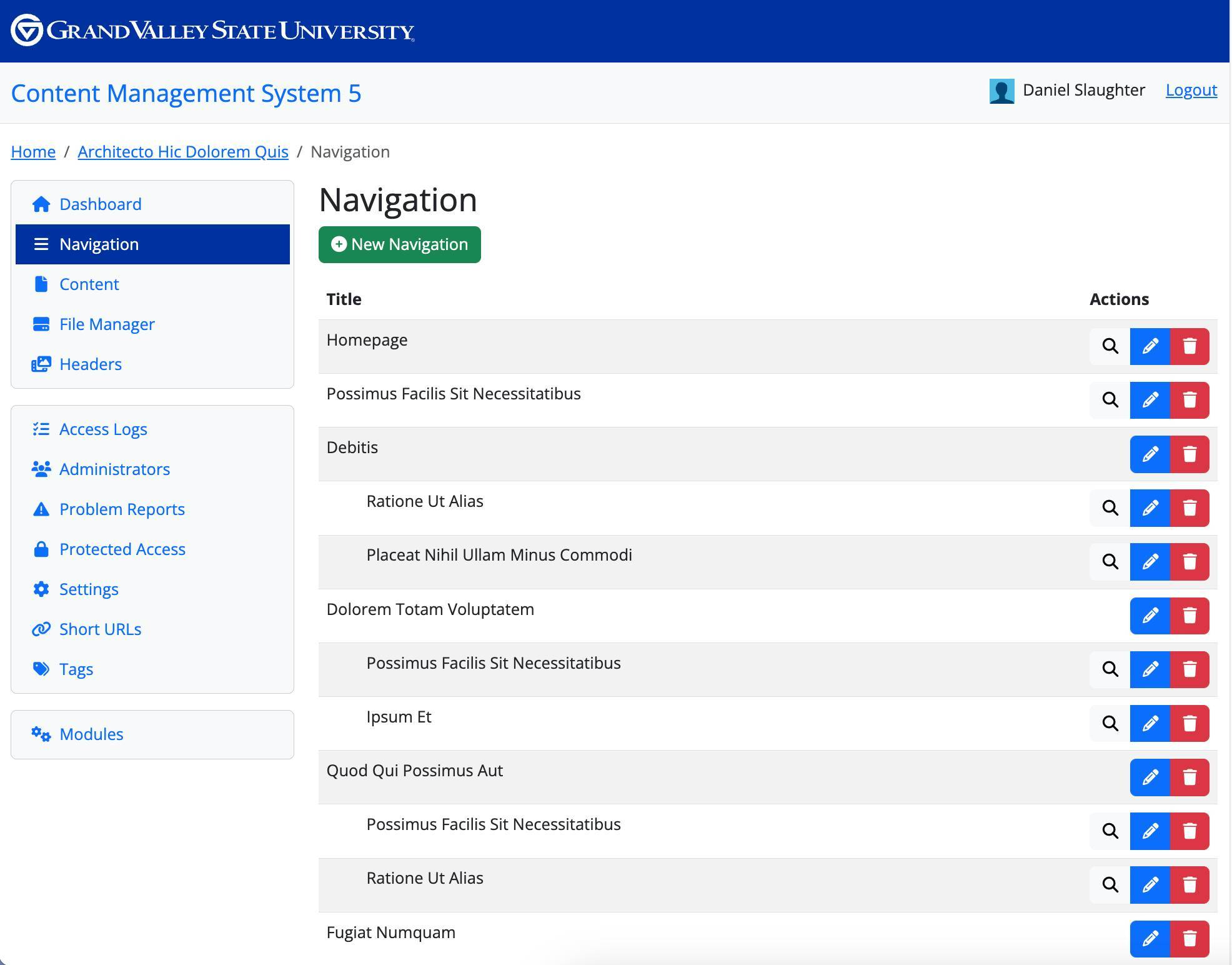 The Navigation in the CMS 5.